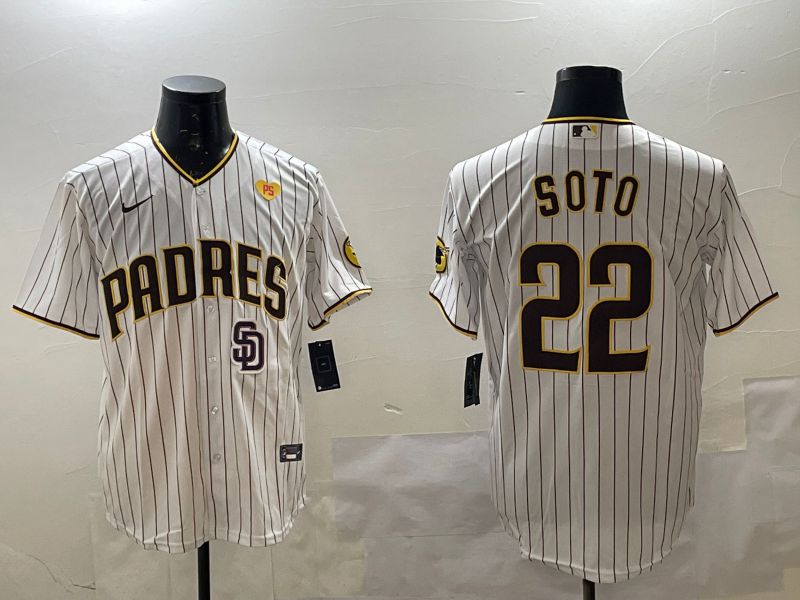 Men San Diego Padres 22 Soto White Stripe Game 2025 Nike MLB Jersey style 10